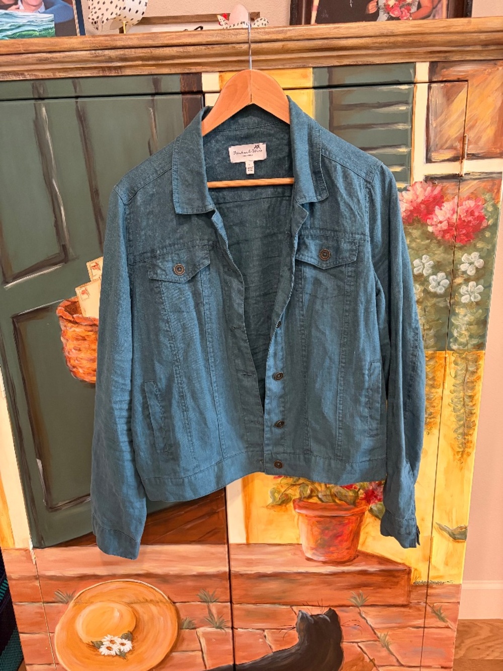 Michael Stars Teal Linen Jean Jacket size L